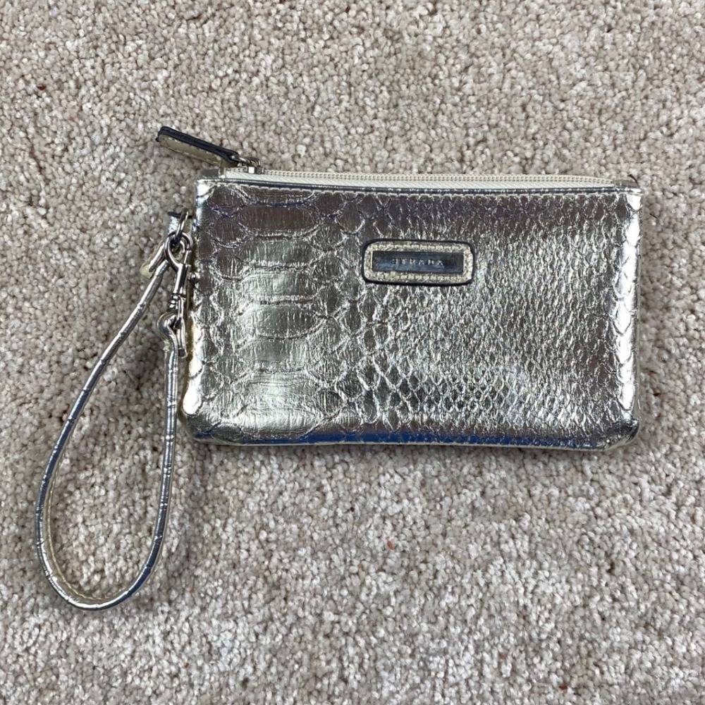 Strada Womens Silver Metallic Snakeskin Embossed Zip Wristlet Pouch Clutch